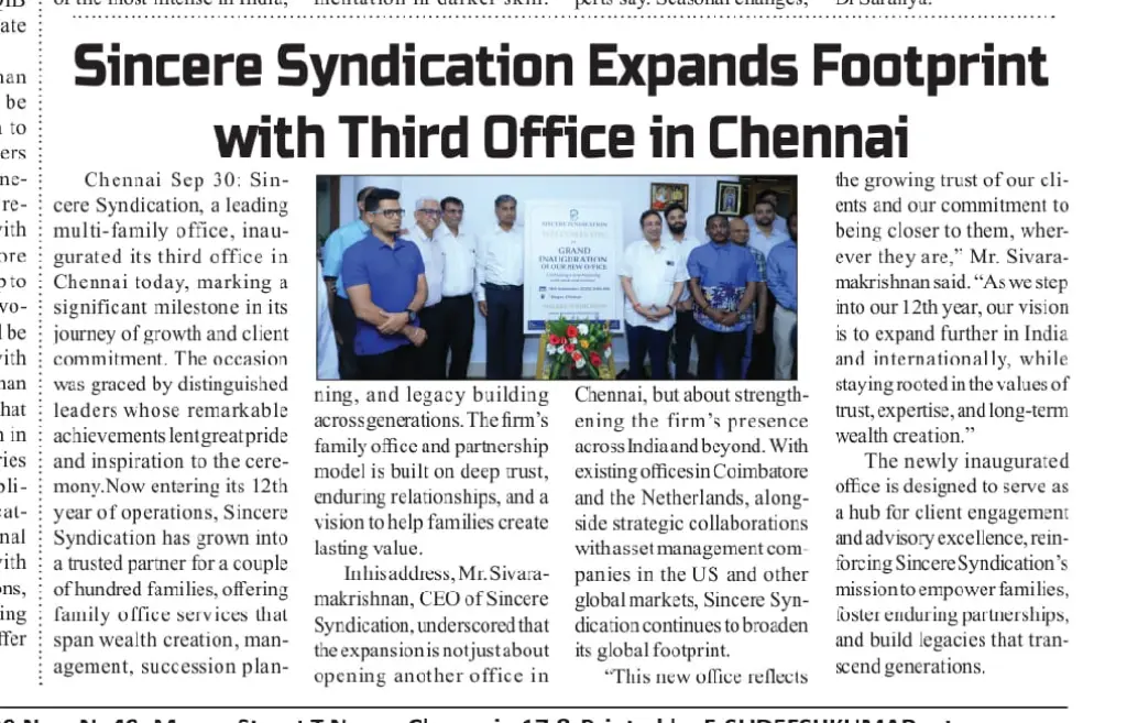 Virtual Times digital coverage of Sincere Syndication's third Chennai office inauguration